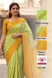 Green Korvai Kanjivaram Pure Silk Saree with Contrast Border 10077906