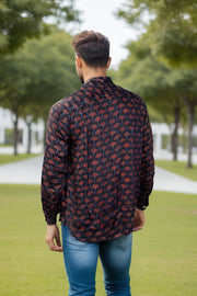 Black Full Sleeve Jahota Print Modal Silk Mens Shirt 10074384