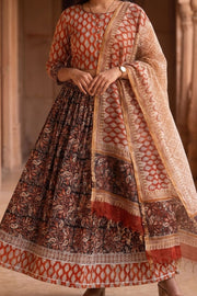 Red Hand Block Printed Cotton Chaniya Choli With Kota Doria Dupatta 10066323
