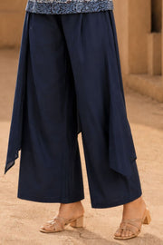 Rustic Blue Hand Embroidered Cotton Top & Pant Set 10077651