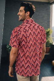 Red Half Sleeve Jahota Printed Cotton Mens Shirt 10072916