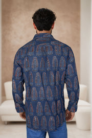 Blue Full Sleeve Ajrakh Printed Cotton Mens Shirt 10071163