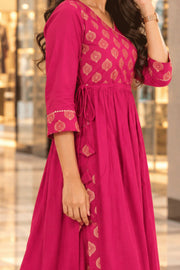 Hot Pink Printed Cotton Kurta Set 10078208