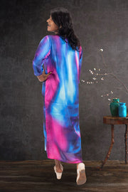 Blue Printed Vegan Charmeuse Silk Dress  10073750