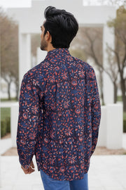 Blue Full Sleeve Jahota Printed Cotton Mens Shirt 10073159