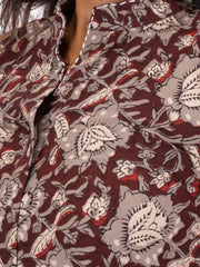 Brown Handblock Printed Women Sleevless Shirt 10077195