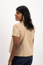 Beige Chinese Collar Cotton  Crop Top 10068102