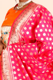 Orange Handcrafted Paithani Lehenga-Avishya