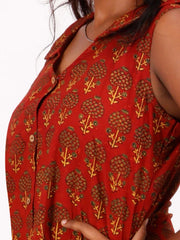 Red Ajrakh Printed Women Sleeveless Shirt 10077187