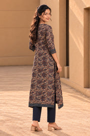Brown Hand Block Printed Cotton Kurta 10077678