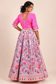 Pink Handcrafted Paithani Lehenga - 10065966