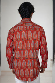 Red Full Sleeve Ajrakh Printed Cotton Mens Shirt 10071165