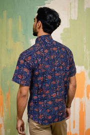 Blue Half Sleeve Jahota Printed Cotton Mens Shirt 10074318