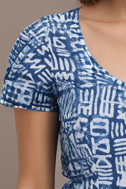 Blue Indigo Hand Block Print Cotton Blouse 10074441