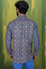 Blue Full Sleeve Ajrakh Printed Cotton Mens Shirt 10071157