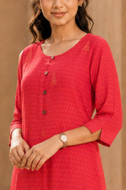 Reddish Orange Hand Embroidered Cotton Kurta 10077664