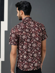 Black Half Sleeve Jahota Printed Cotton Mens Shirt  10074312