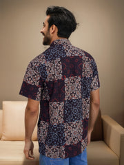 Black Half Sleeve Ajrakh Printed Cotton Mens Shirt 10072906