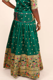 Dark Green Handcrafted Paithani Lehenga - 10065963
