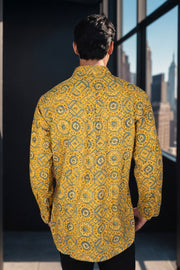 Yellow Full Sleeve Ajrakh Printed Cotton Mens Shirt 10071167