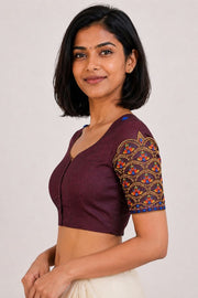 Brown Aari Embroidered Silk Blouse 10077734