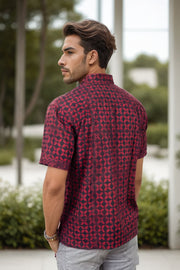 Indigo Handblock Print Pre-Washed Pure Cotton Crop Shirt 10074627