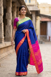 Navy Blue Kanjivaram Silk Saree with Double Side Pallu 10077919