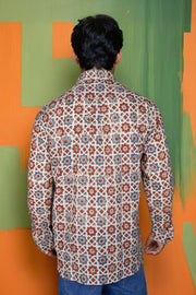 Cream Full Sleeve Ajrakh Printed Cotton Mens Shirt 10071159