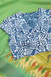 Indigo Hand Block Printed Cotton Blouse 10073295