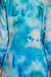 Sky Blue Printed Vegan Charmeuse Silk Dress 10077273
