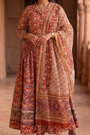 Maroon Hand Block Printed Cotton Chaniya Choli With Kota Doria Dupatta 10066327