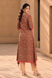 Brown Hand Block Printed Cotton Kurta 10077677