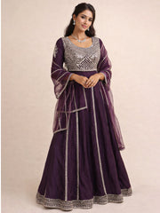 Deep Purple Silk Hand Embroidered Lehenga 10076889