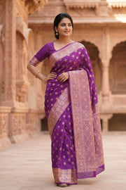 Violet Handloom Banarasi Chiniya Silk Saree 10065486