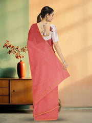 Peach Orange Solid Style Kota Cotton Saree with Contrast Blouse 10074188