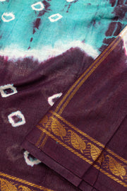 Turquoise Blue and Purple Tie-Dye Sungudi Cotton Saree 10078014