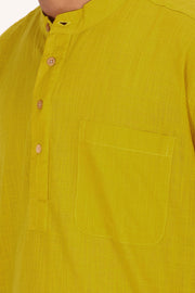 Yellow Full Sleeve Slub Cotton Solid Style Men's Kurta 10074250