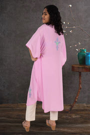 Pink Sozni Embroidered Crepe Silk Kaftan 10064734