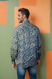 Green Full Sleeve Jahota Print Modal Silk Mens Shirt 10074376