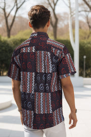 Black Half Sleeve Ajrakh Printed Cotton Mens Shirt 10073173