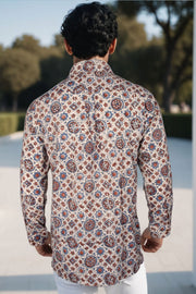 Cream Full Sleeve Ajrakh Printed Cotton Mens Shirt 10071161