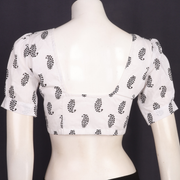 White Cottton Hand Block Printed Padded Blouse With Puff Sleeve 10077150