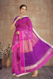 Pink Swan Motifs Chanderi Printed Silk Cotton Saree 10075931
