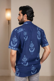 Indigo Handblock Print Pre-Washed Pure Cotton Shirt 10074614