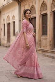 Dusty Rose Chikankari Embroided Organza Saree 10078115