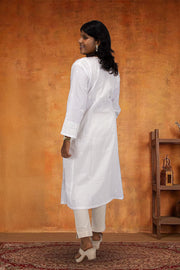 White Chikankari Embroidery Cotton Kurta 10074389