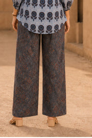 Denim Blue Hand Block Printed Cotton Kurti & Pant Set 10077652