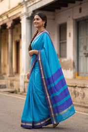 Ocean Blue Vegan Silk Kanjivaram Saree 10077929