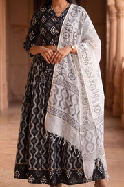 Black Hand Block Printed Cotton Chaniya Choli With Kota Doria Dupatta 10066319