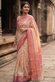 Cream Threadwork Handloom Kanjivaram Silk Saree 10067870